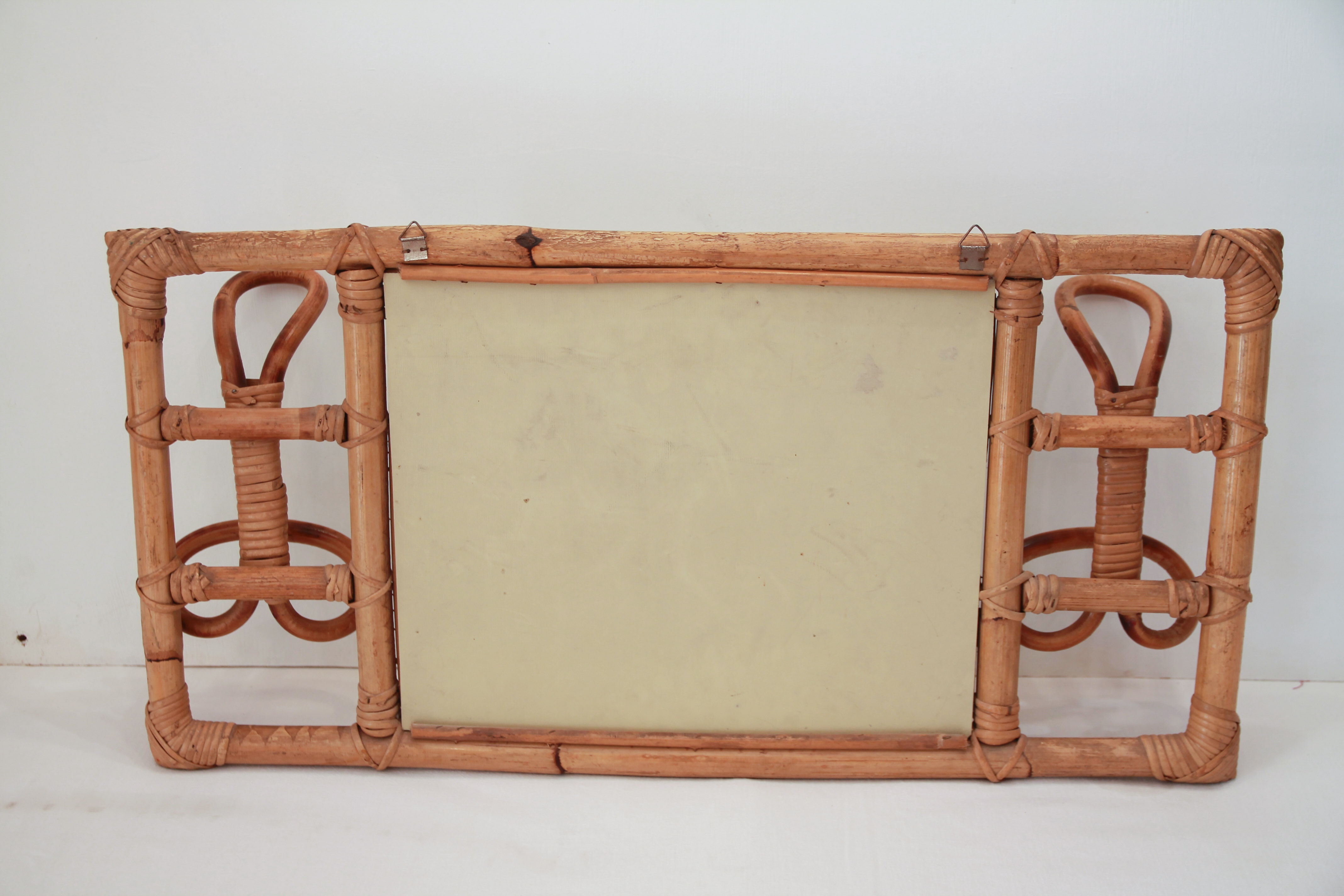 Rattan mirror-coat rack