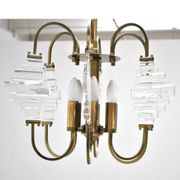 Suspension en laiton et verre dans le style d’Angelo Brotto, 1950s