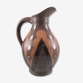 Ceramic stoneware pitcher signed hb quimper odetta art deco period