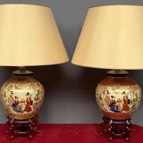 Pair of Satsuma lamps. Hand painted.