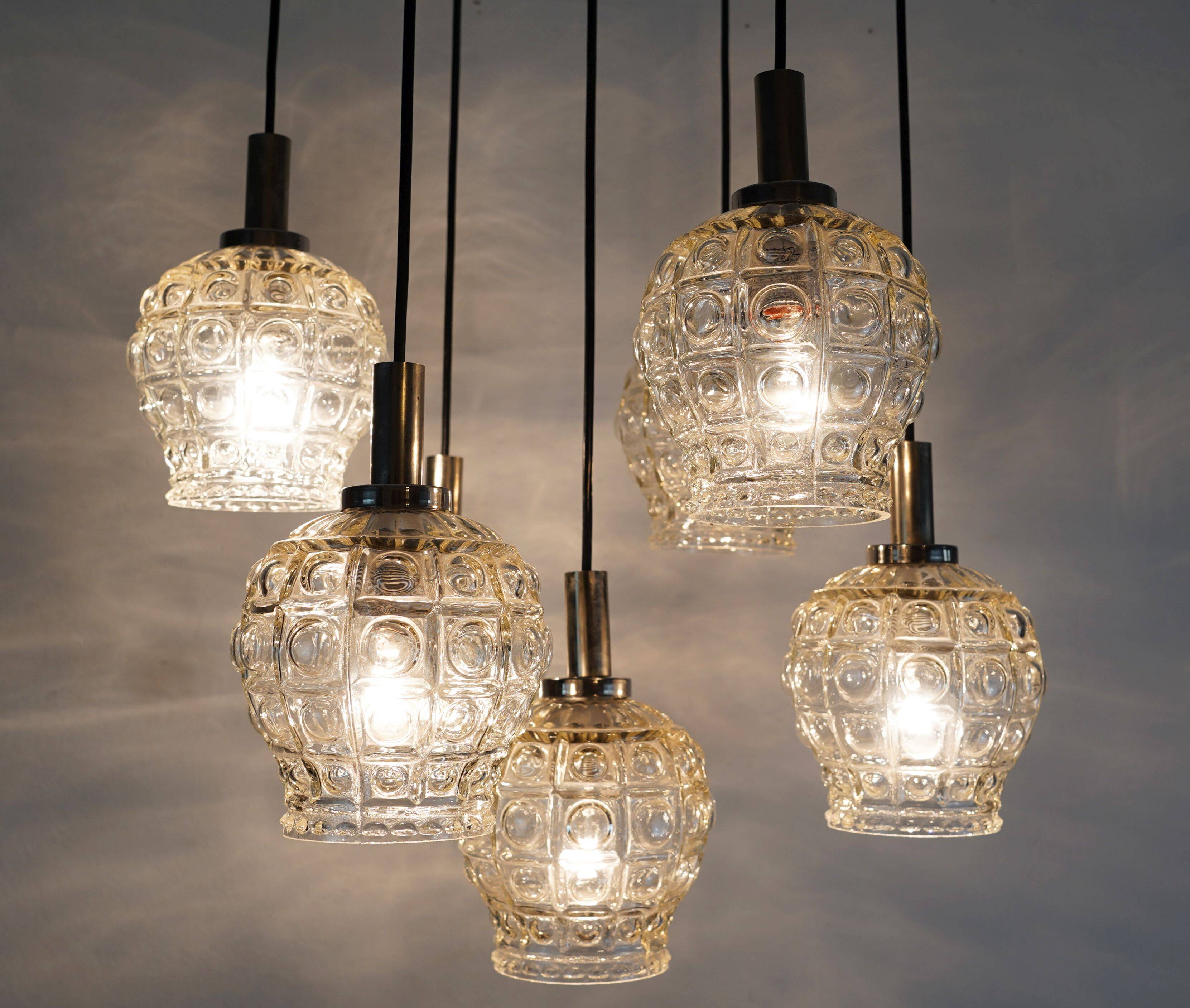 cascade PENDANT LIGHT - 7 shades - bubble glass and chrome - 1960/70s