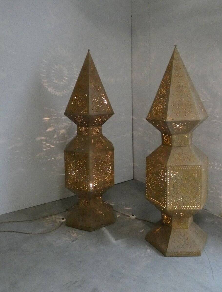 Large openwork metal floor lamps, Morocco, 1980s, set of 2