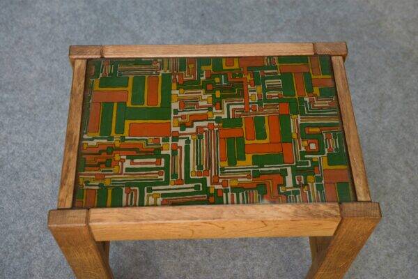 Solid oak side table with fabric decoration top