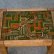 Solid oak side table with fabric decoration top