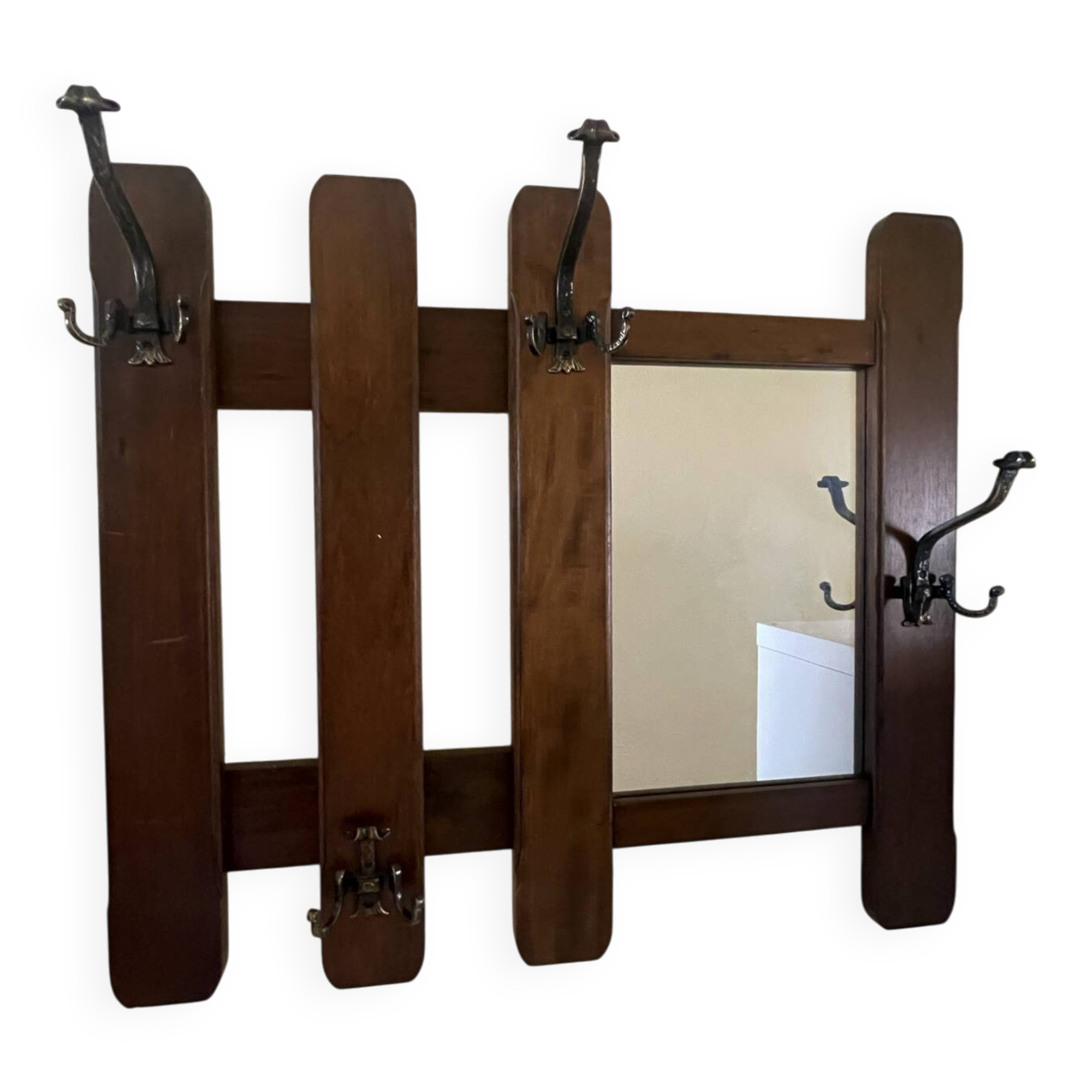 Vintage Wooden Wall Coat Rack with Mirror