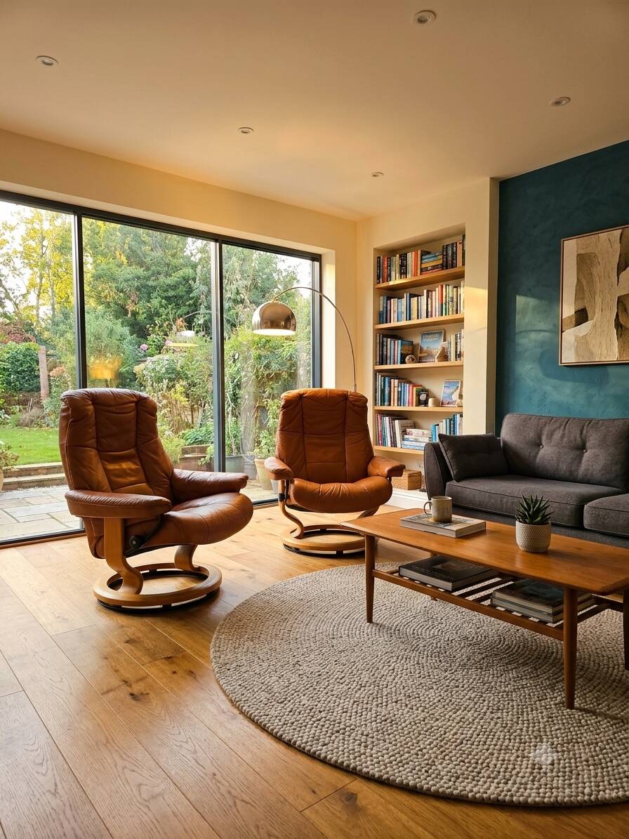 Pair of Ekornes Stressless leather armchairs, 1980s