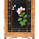Japanese-style sideboard in bamboo and black lacquer enhanced with polychrome flowers
