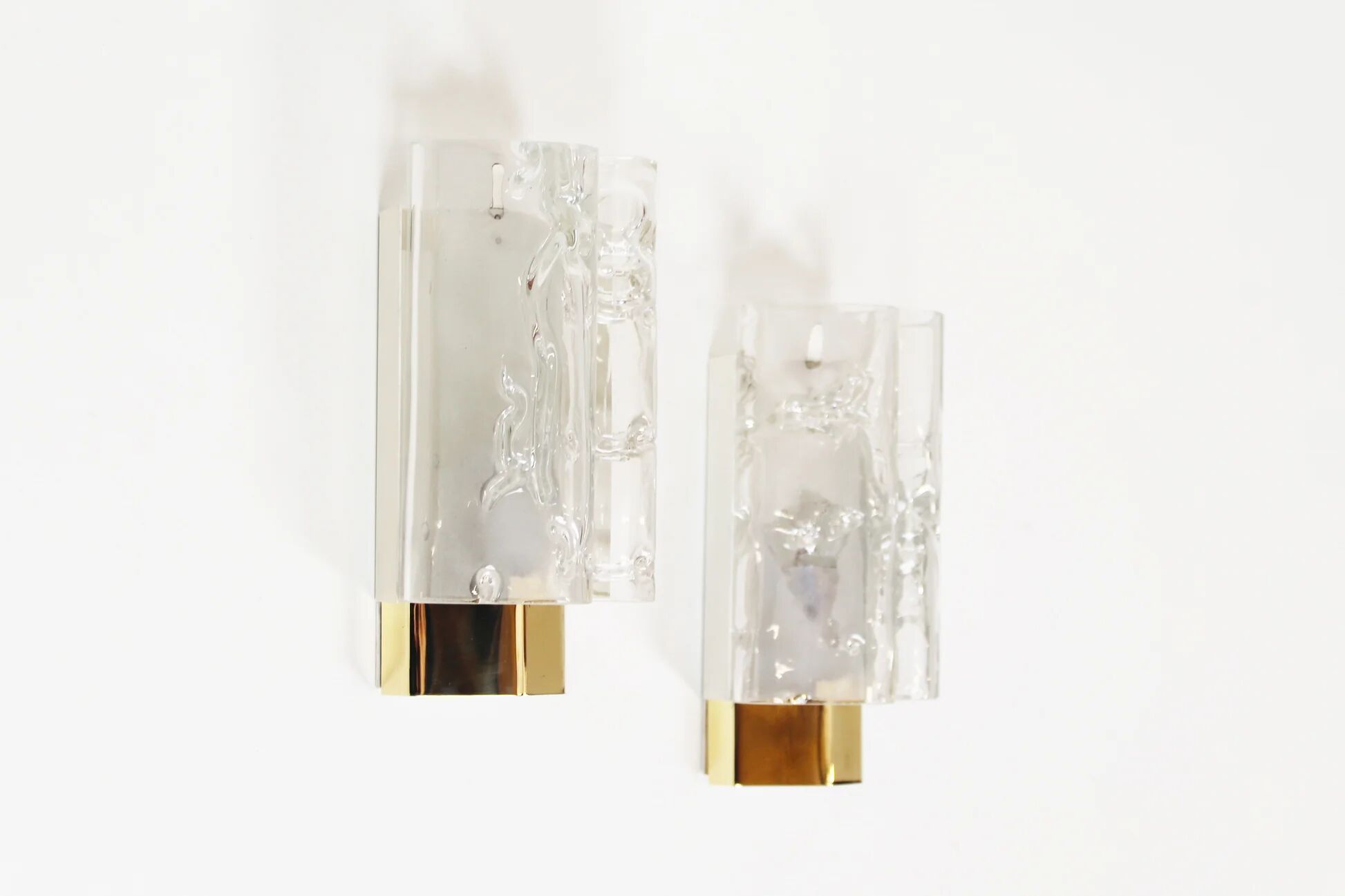 Pair of wall lamps in brass & glass by Doria Leuchten