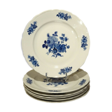 Set de 6 assiettes plates porcelaine Bavaria décor fleurs roses bleu cobalt