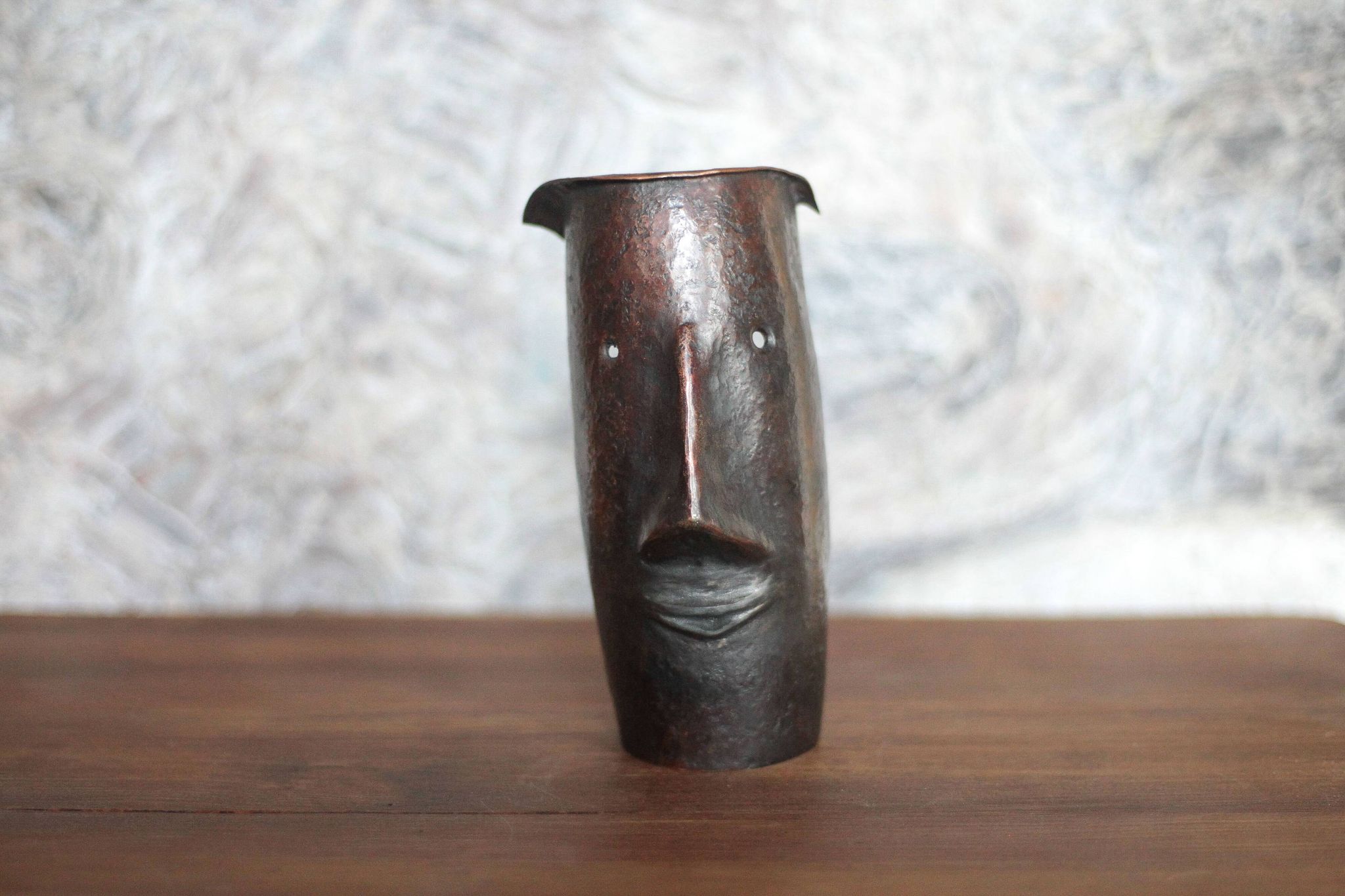 Copper sculpture signed Beaucousin Gérard, face-shaped sculpture, collection.