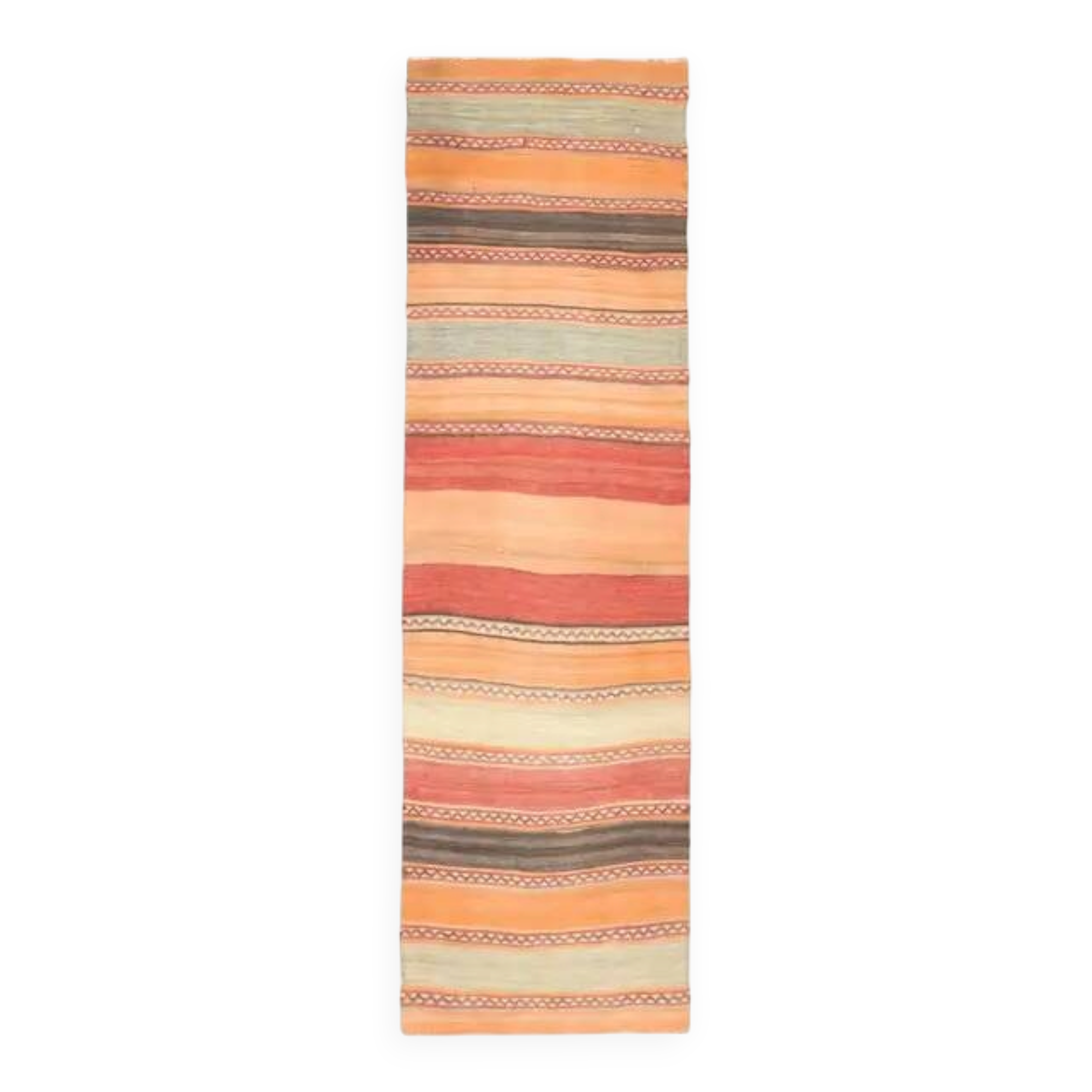1970s Vintage Turkish Oushak Handmade Wool Cotton Orange Runner Rug 83x284