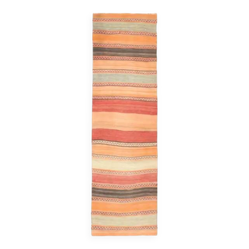 1970s Vintage Turkish Oushak Handmade Wool Cotton Orange Runner Rug 83x284