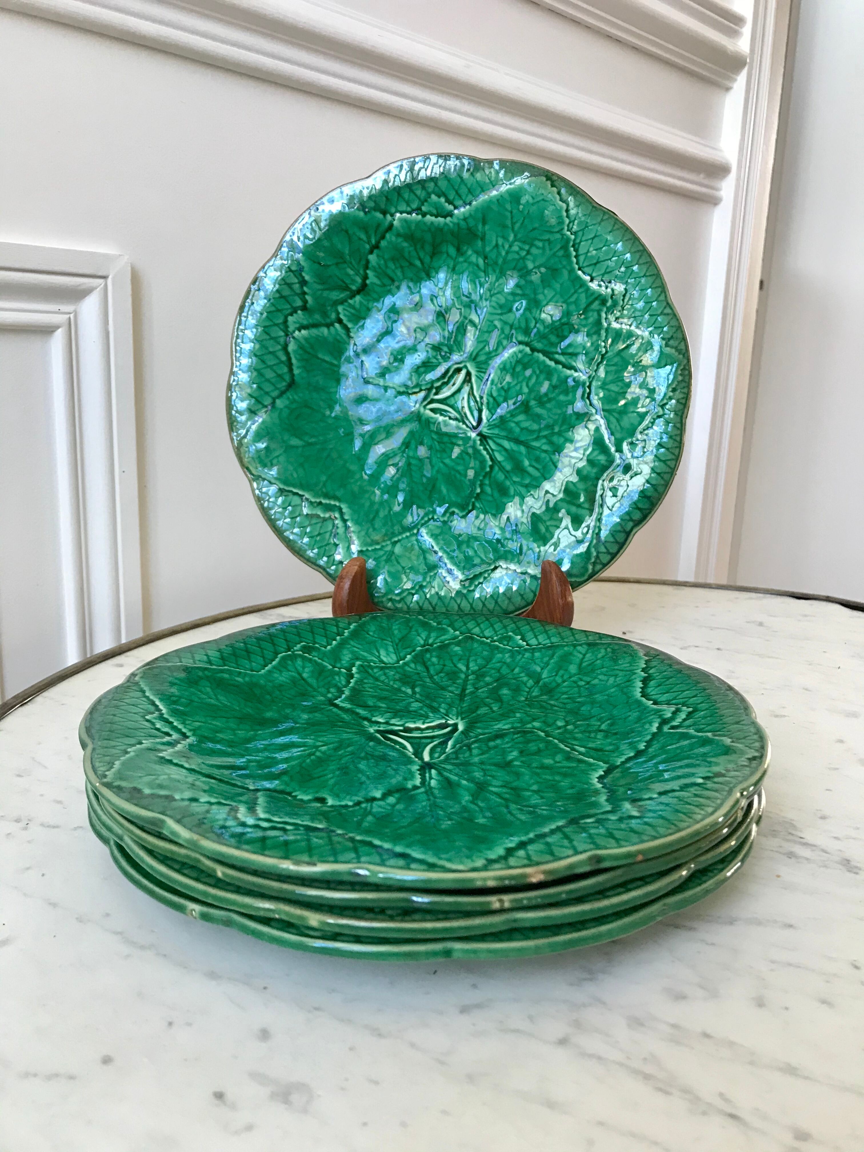 Set of 5 gien dessert plates in slurry leaf model 50s