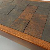 Vintage Brutalist Oak and Slate Coffee Table from the 60s-70s