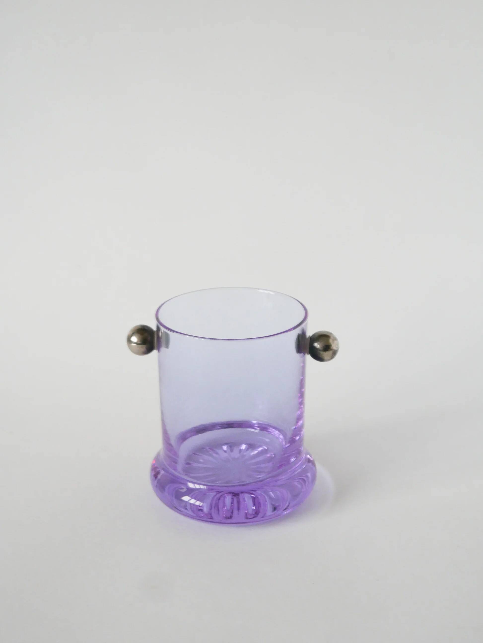Set consisting of 5 cocktail glasses and an ice bucket, purple and chrome, made in Italy, 1960.