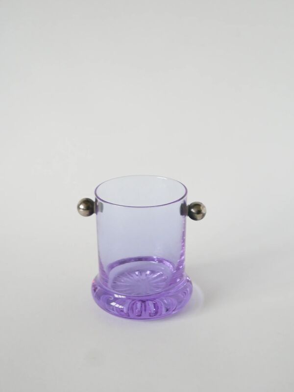Ensemble composé de 5 verres à cocktails et d'un seau à glace, violet et chrome, made in Italy, 1960