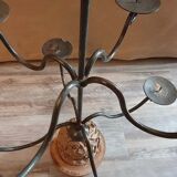 Bougeoir en bois sculpté et fer forgé