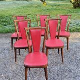 Set of 6 chairs from the 60s in red moleskine