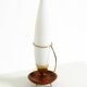 Large 1950s table lamp made of brass and teak, with a frosted glass shade