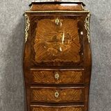 Secretary of Lady curved Louis XV style in precious wood marquetry circa 1850