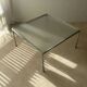 Minimalist 1960s wire glass coffee table in stainless steel.