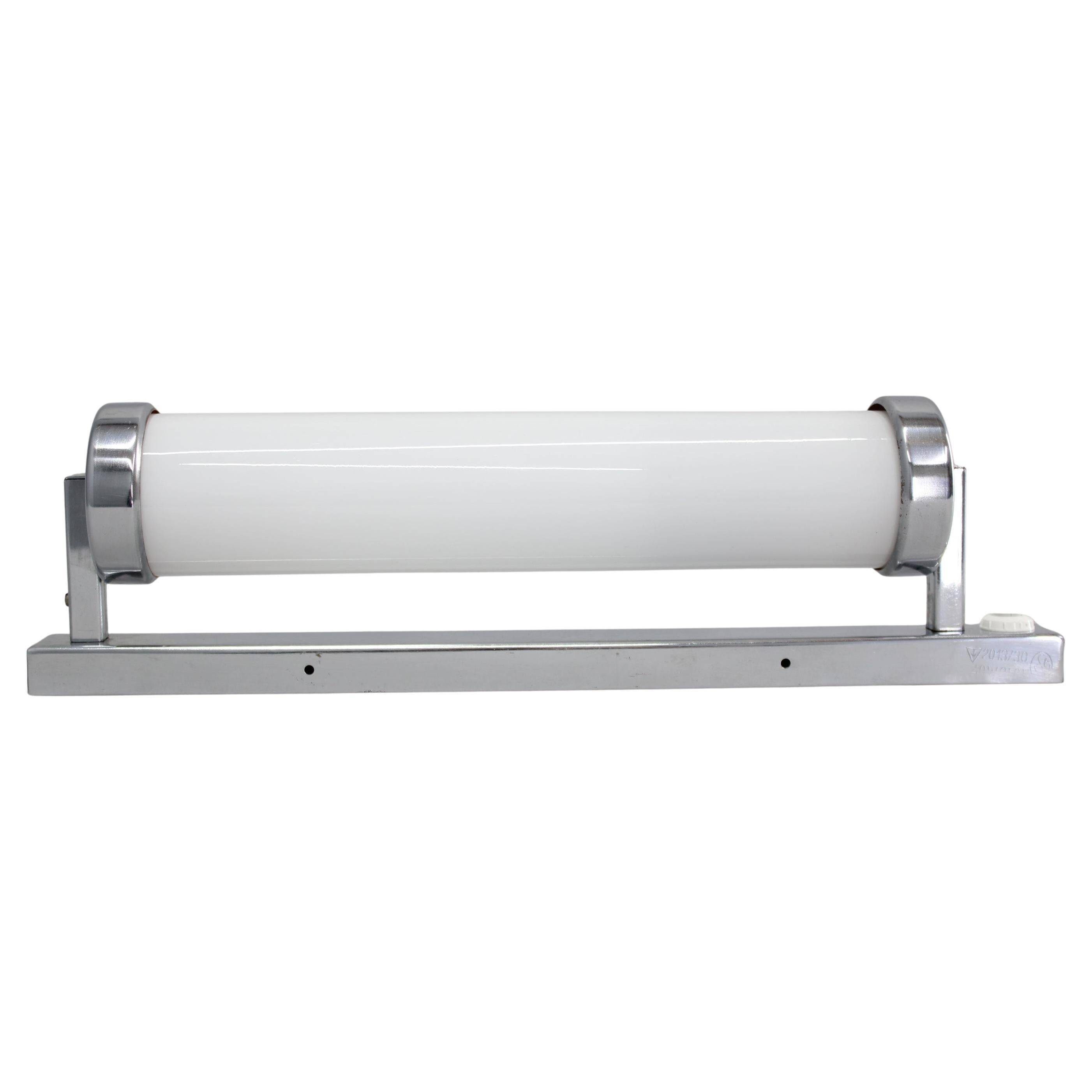 1930s Bauhaus tubular wall light, chrome & glass, Czechoslovakia