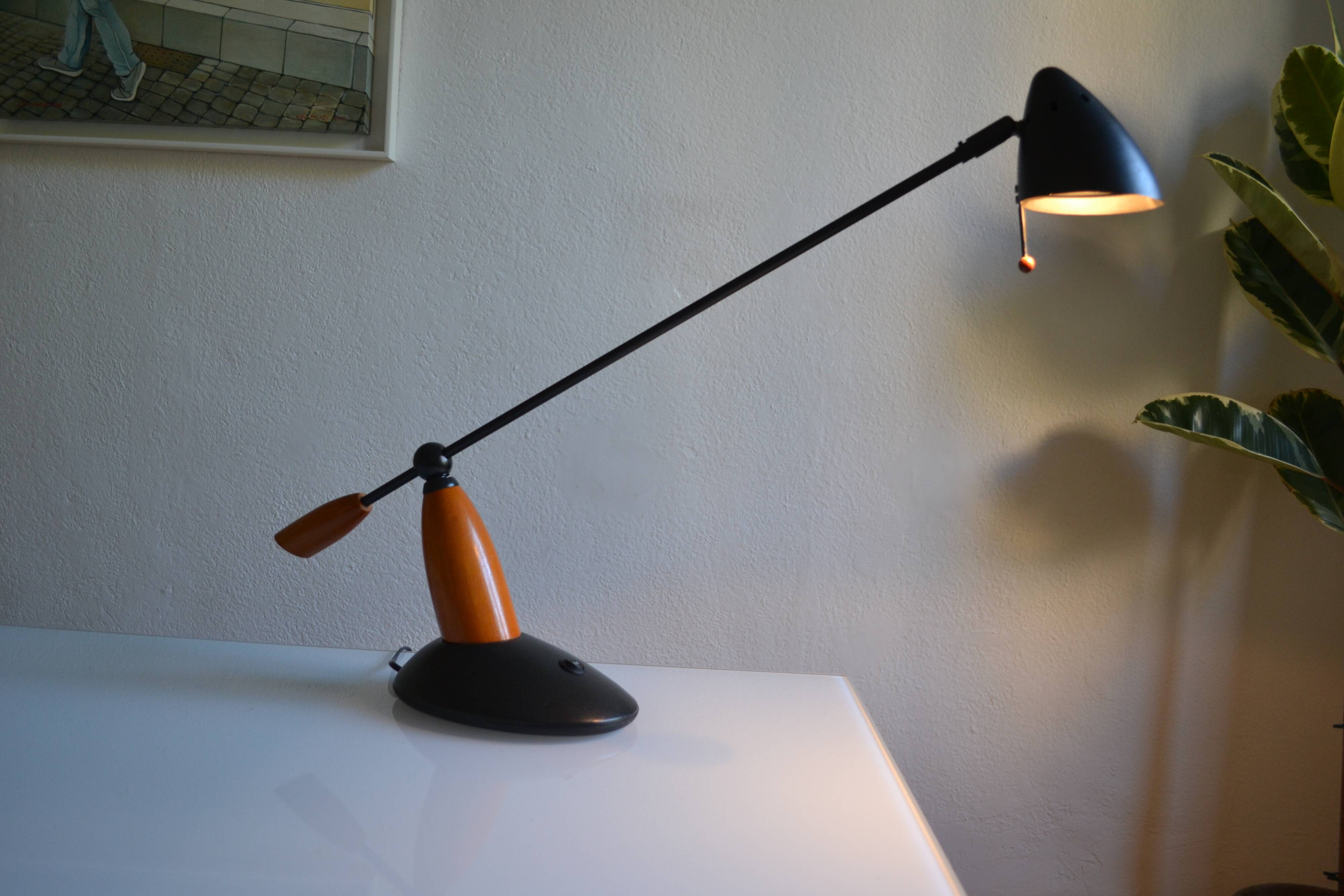 Vintage postmodernist metal and wood table lamp from the 1980s