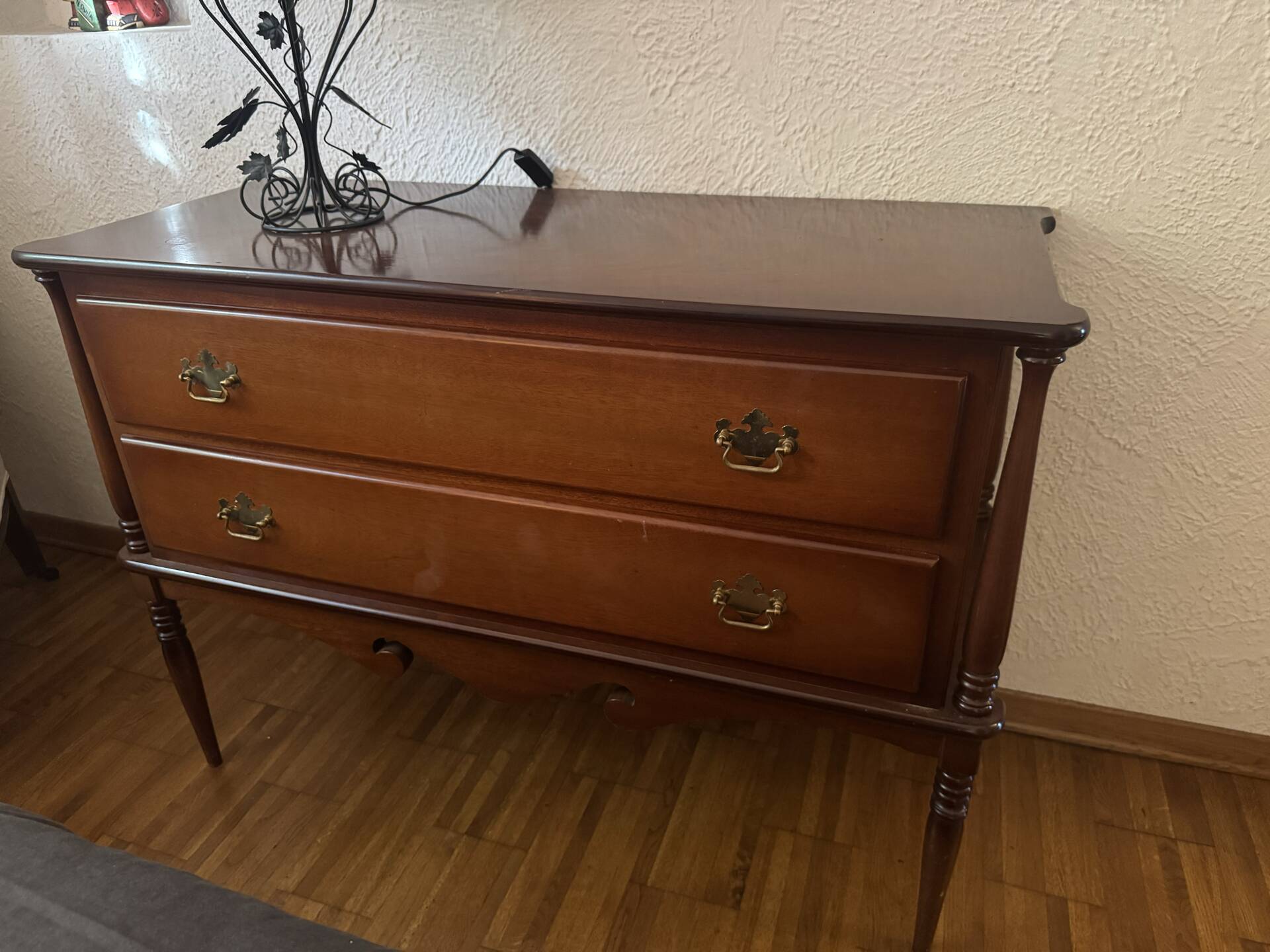 Vintage chest of drawers in solid cherry wood, 2 large drawers, Louis XVI style.