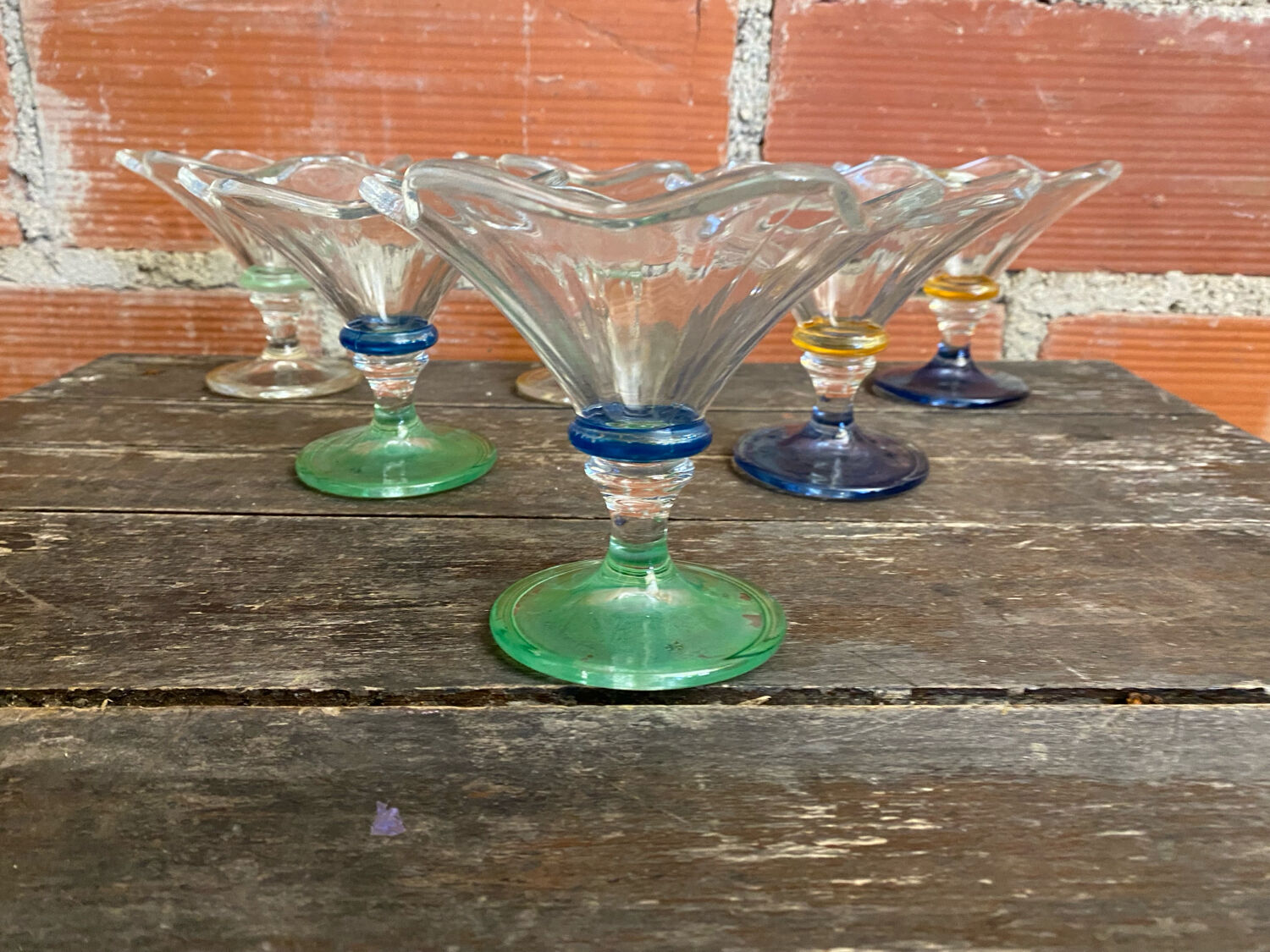 Set of 6 Ice Cream Bowls Design LA ROCHERE Coloured Glass France #D848
