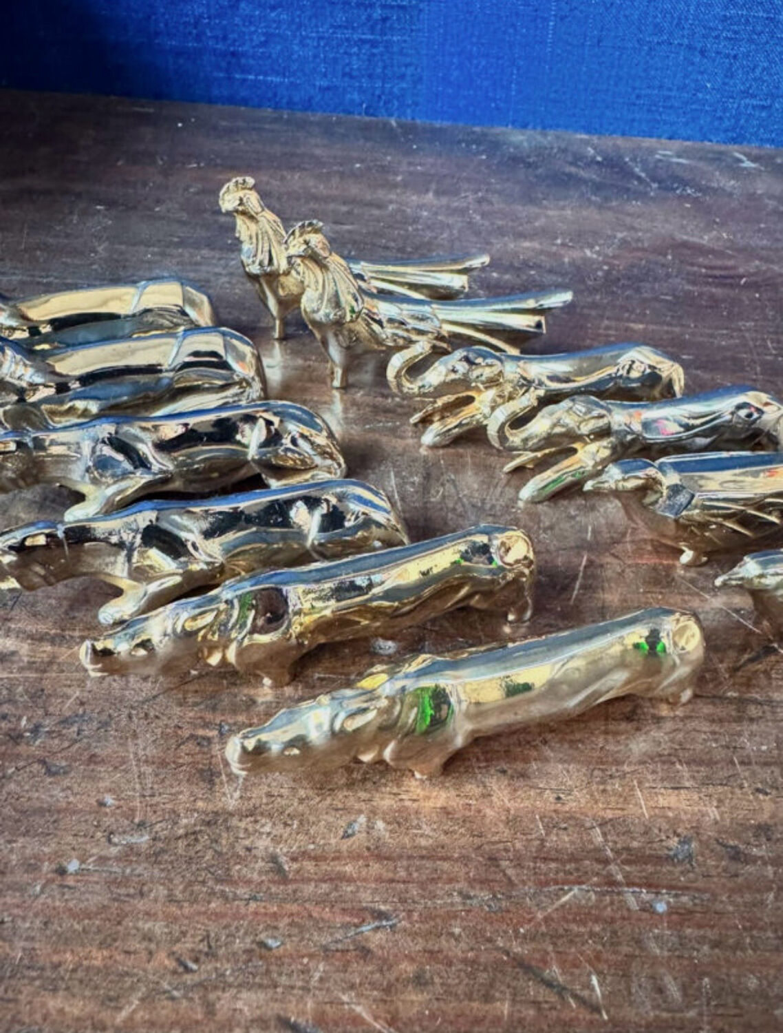 Set of 12 animal knife rests. Sandoz design. Art Deco.