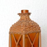 Wicker lamp and amber glass, 70s
