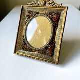 Cadre en métal antique en laiton doré cadre 10,5 cm x 9 cm verre convexe