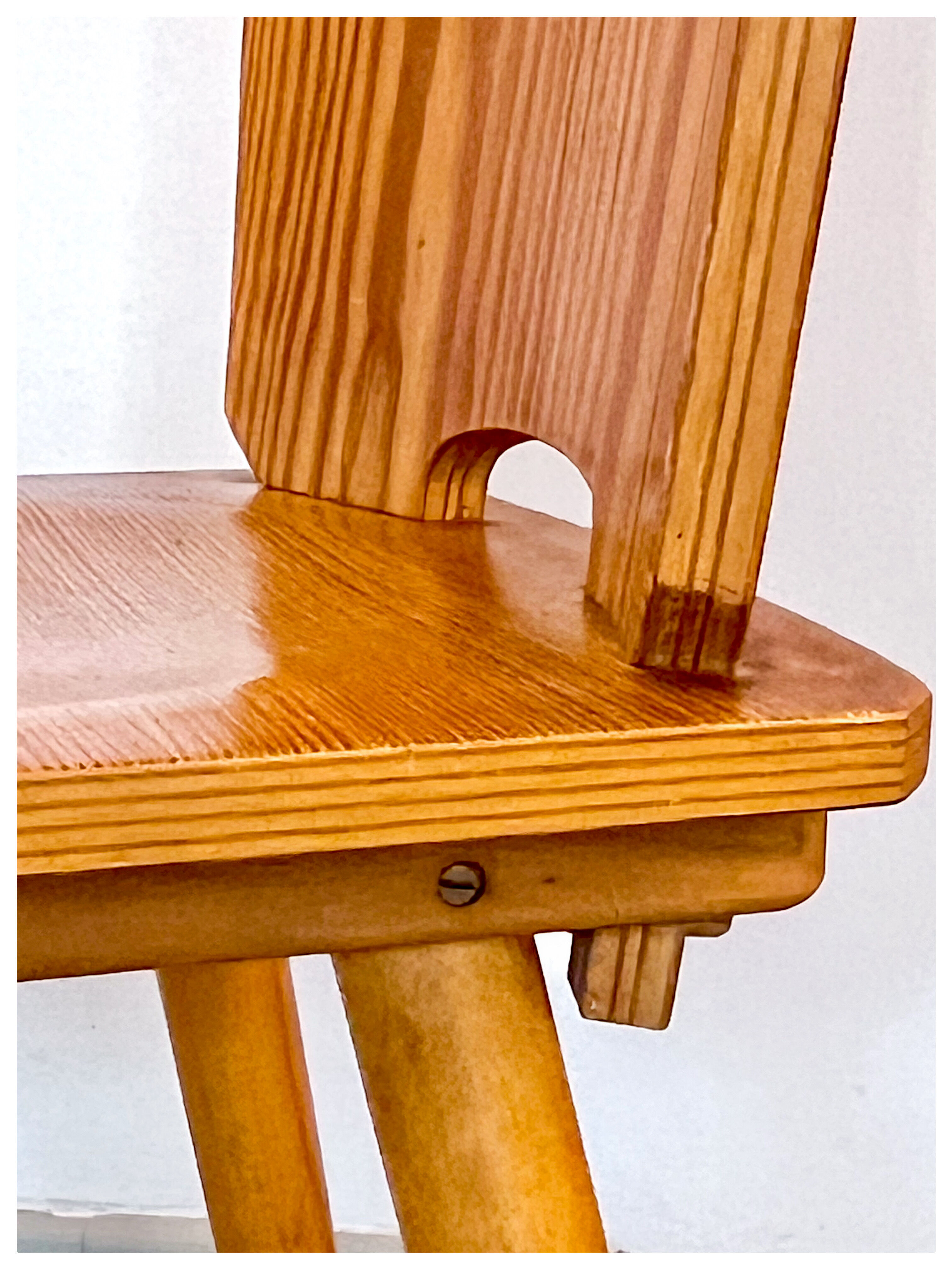 Vintage brutalist pine chairs