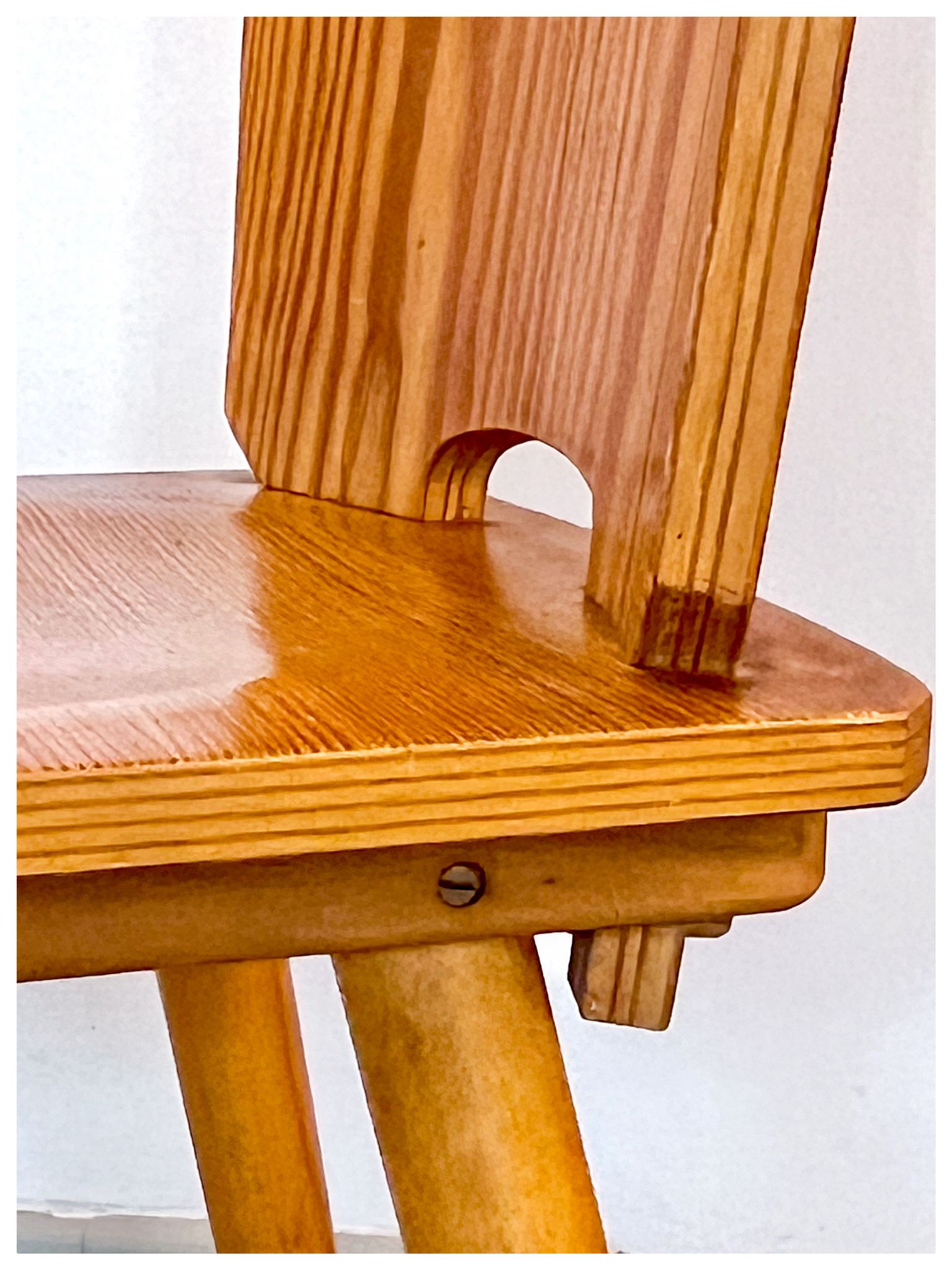 Vintage brutalist pine chairs
