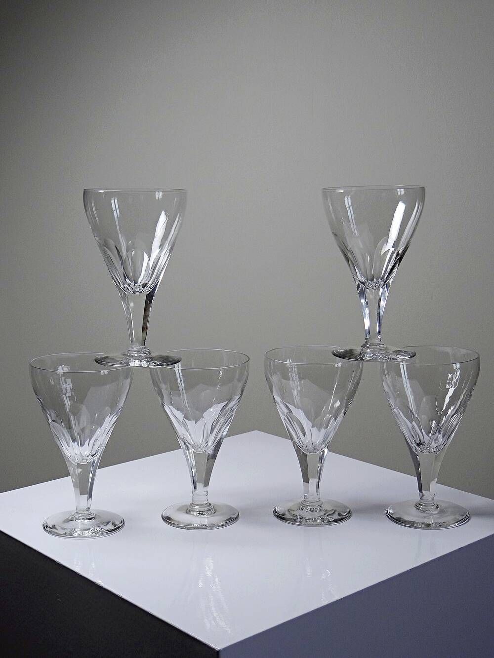Antique service of 6 cut crystal glasses attributed to Moser, Bohemia.