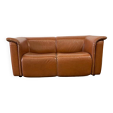 Canapé vintage en cuir couleur cognac deux places