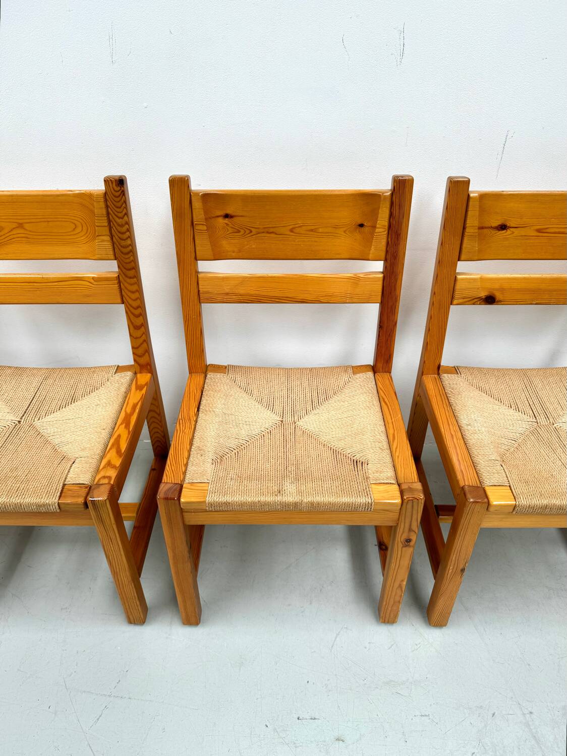 Ensemble de 6 chaises danoises vintage en pin avec cordon en papier par Tage Poulsen pour GM Møbler.