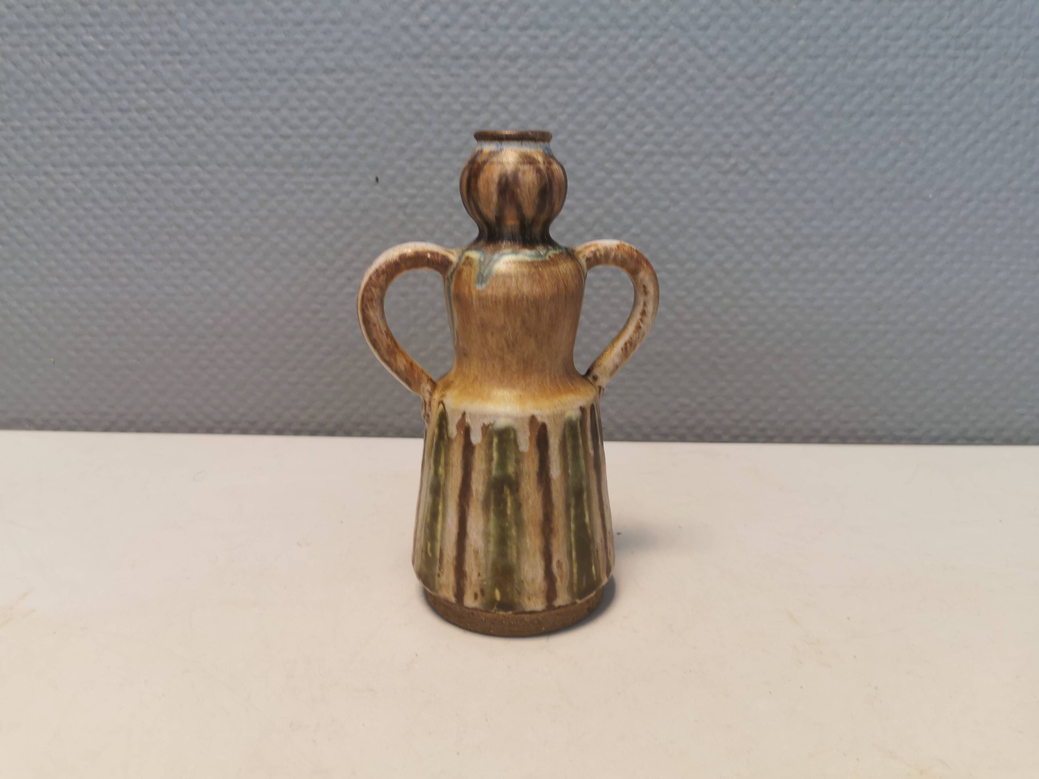 Beautiful ceramic vase in the shape of a lady, in multicolored glaze. Denmark 1970-80s