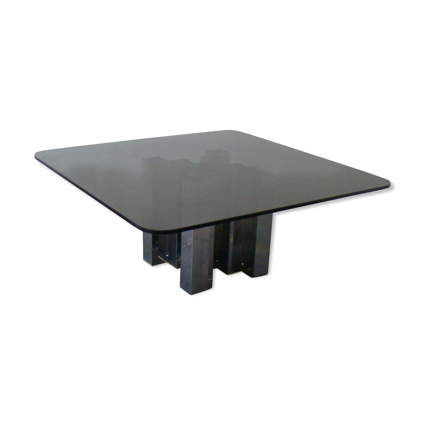 Table basse en verre fumé et chrome 1970