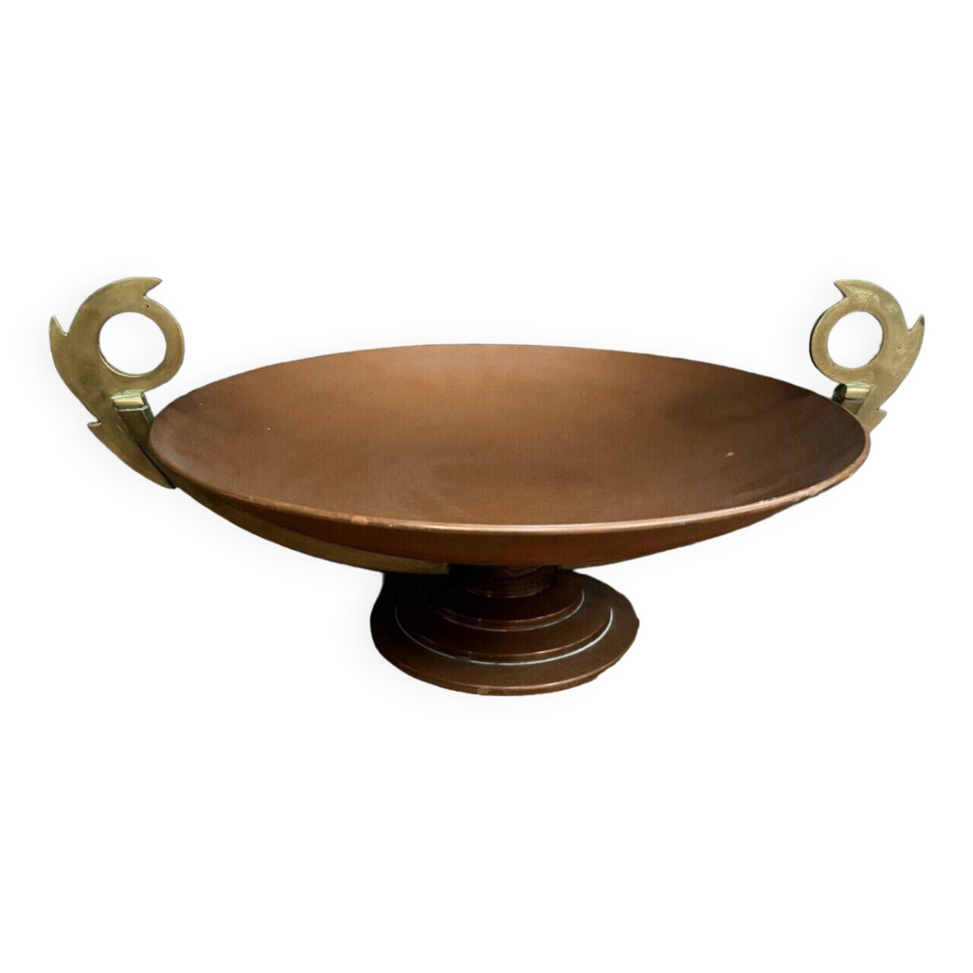 1930 copper bowl with Art Deco bronze handles