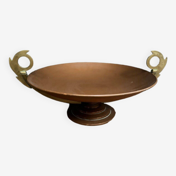 1930 copper bowl with Art Deco bronze handles