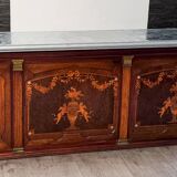 Large early 20th century inlaid wood bar counter - 410cm