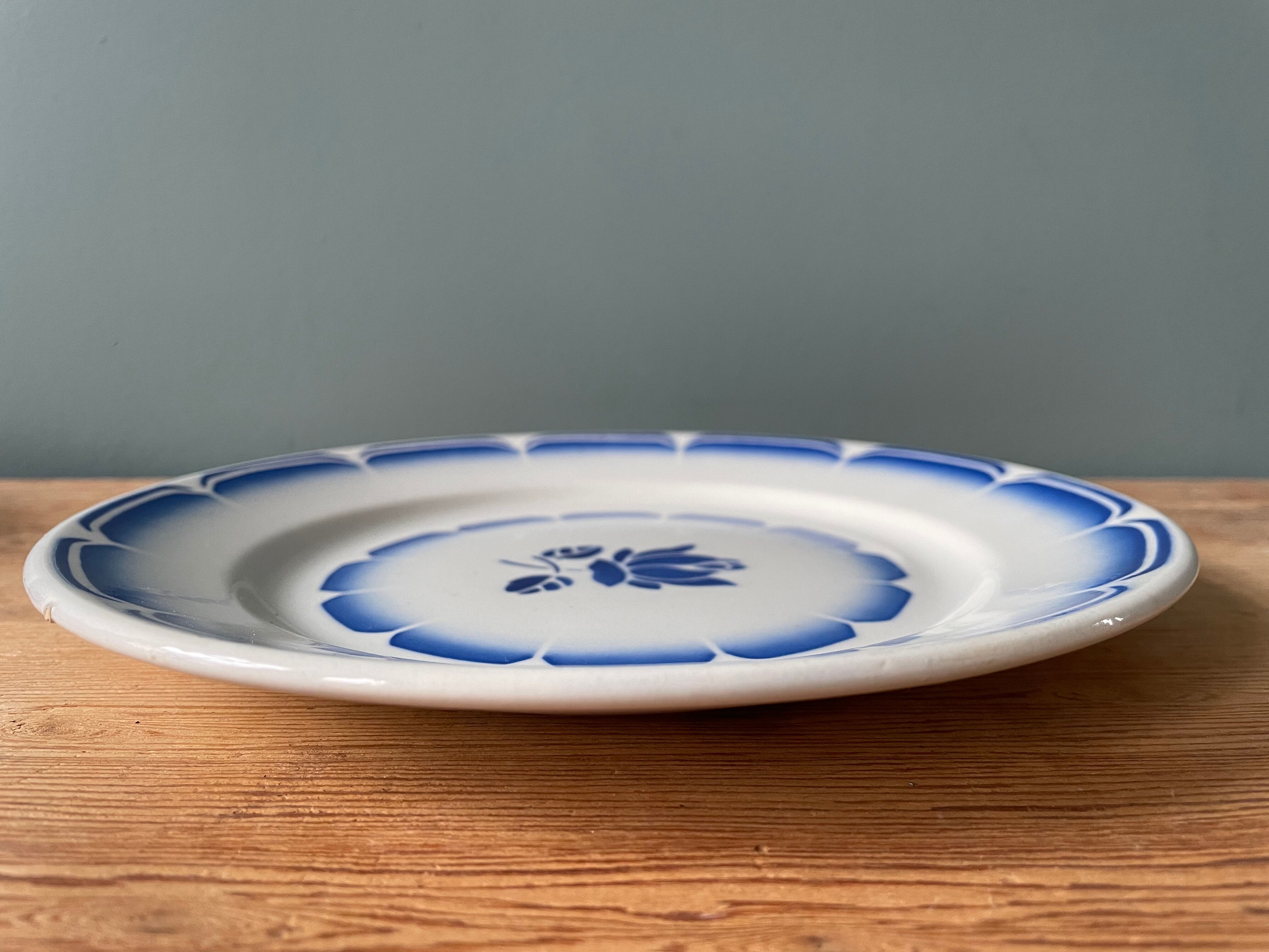 Lot de 9 assiettes plates vintage en porcelaine opaque de Badonviller