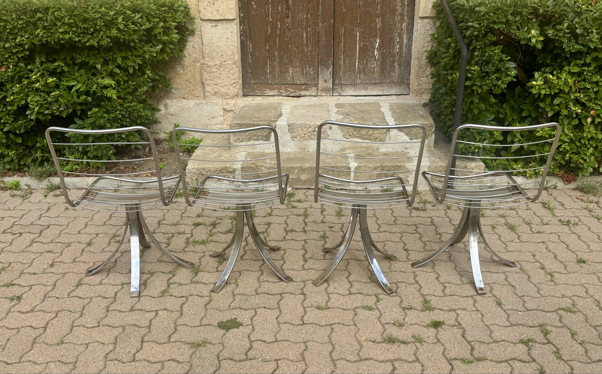 Set of 4 vintage swivel chairs in chrome metal – 1970s Ensem