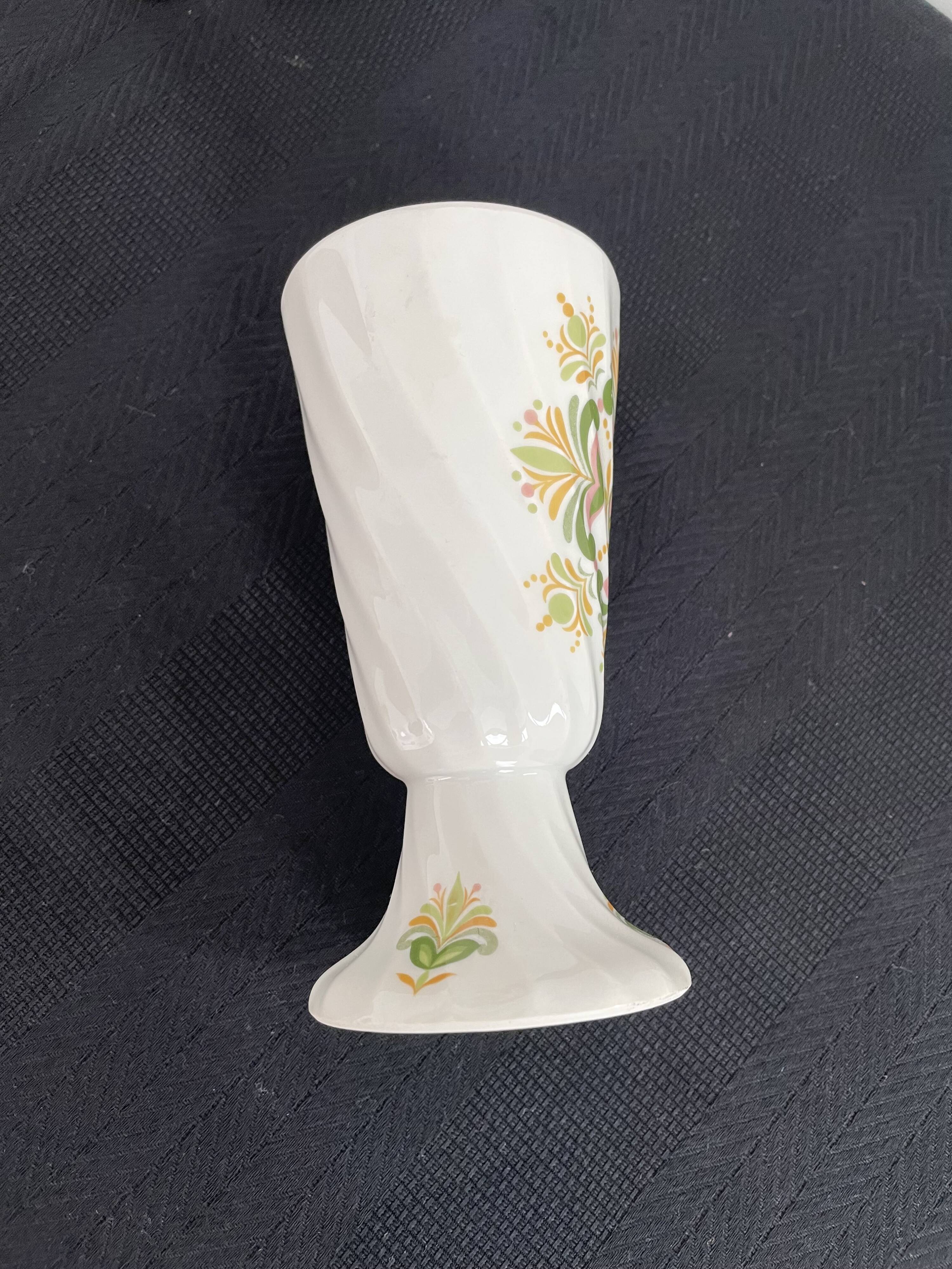 Vintage small vase stylized floral pattern porcelain ouragan ulysse paris, 1970s, france