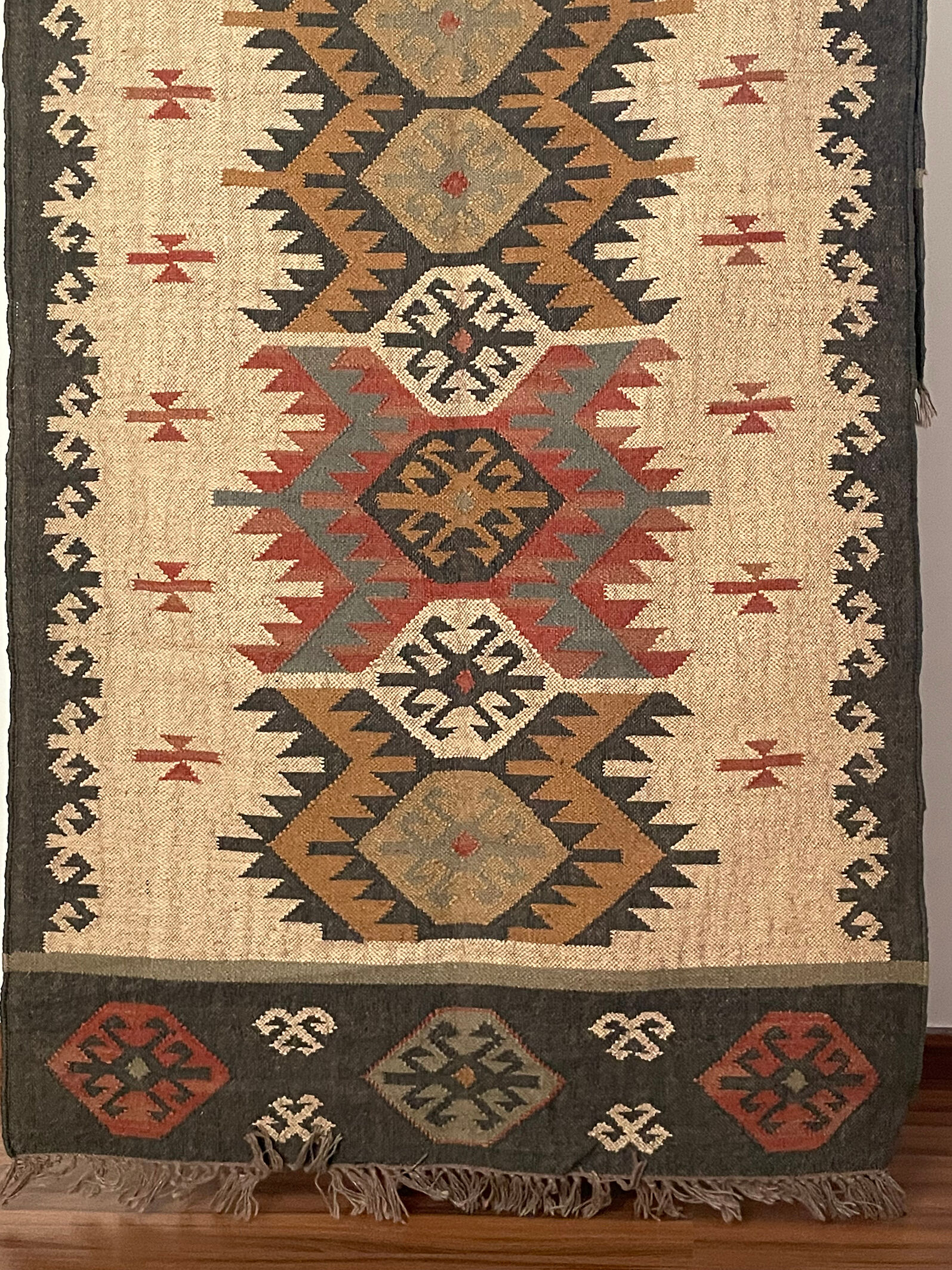 4x10 jute handwoven kilim runner rug, 120 x 300 cm handmade, kelim, carpet, indian.