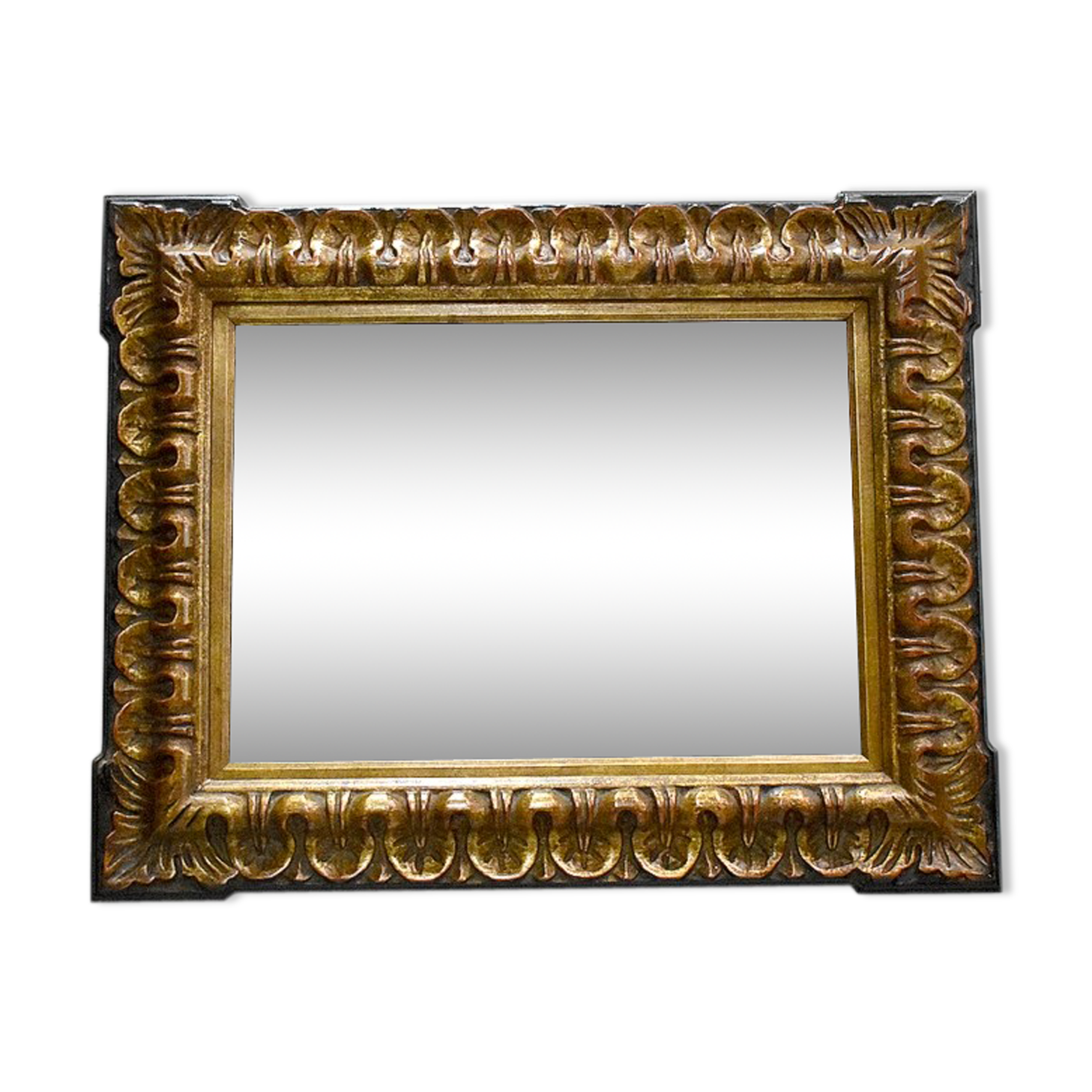 Gold-tinted wooden and stucco rectangular mirror - 1920