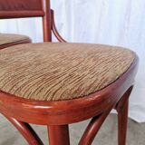Vintage Italian Bistro Chairs - 1980s Reddish Wood, Brown Fabric - Set of 4