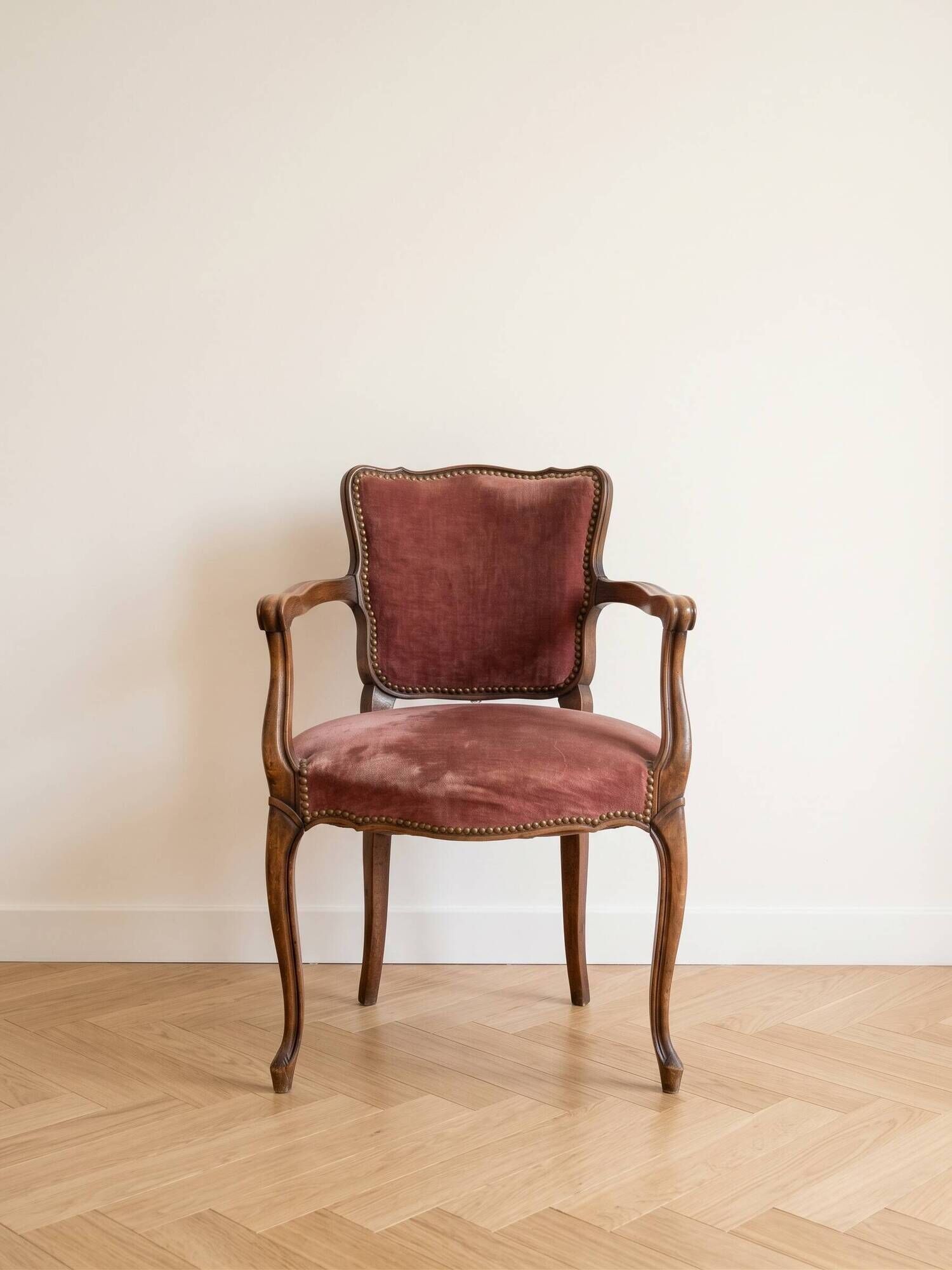 Louis XV style cabriolet armchair in wood and burgundy fabric
