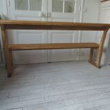 Church bench, end of bed in pitch pine with light oak waxed finish.